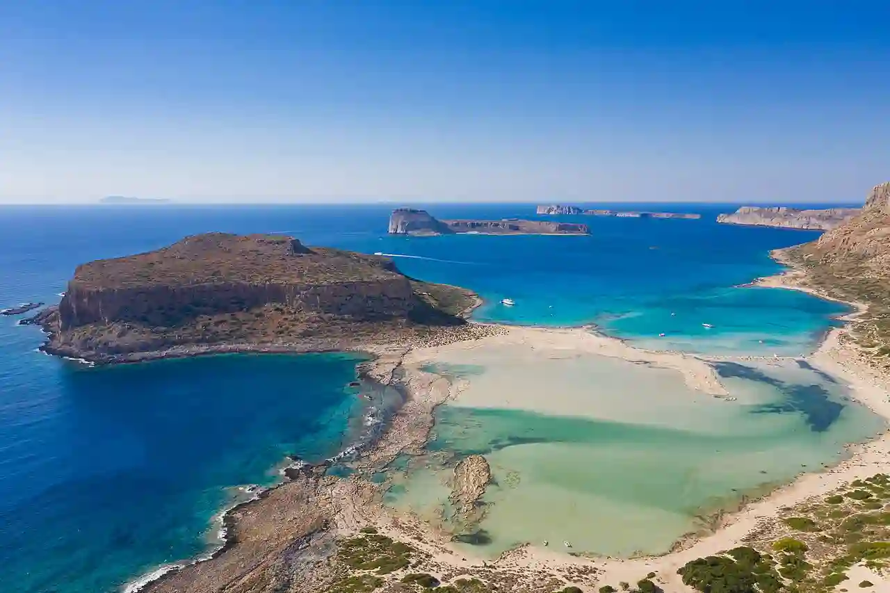 Aerial view of Balos Beach and Lagoon on Crete, Greece
