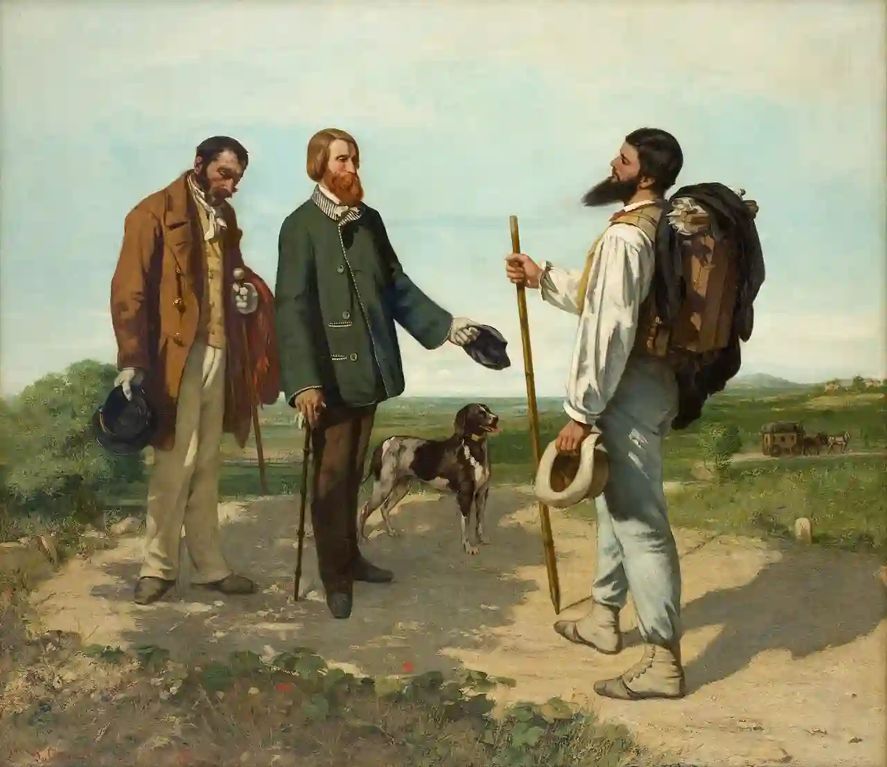 Französisch: La Rencontre, ou Bonjour Monsieur Courbet 
 Die Begegnung, oder Bonjour, Monsieur Courbet! title QS:P1476,fr:"La Rencontre, ou Bonjour Monsieur Courbet " label QS:Lfr,"La Rencontre, ou Bonjour Monsieur Courbet " label QS:Les,"El encuentro" label QS:Lru,"Встреча (картина Курбе, 1854)" label QS:Lde,"Die Begegnung, oder Bonjour, Monsieur Courbet!" label QS:Lfa,"ملاقات" label QS:Lmk,"Средба (Гистав Курбе)" label QS:Lhy,"Հանդիպում (նկար, Կուրբե)" label QS:Larz,"لا رينكونتر" label QS:Lro,"Întâlnirea (pictură de Courbet)" label QS:Lja,"出会い こんにちはクールベさん" label QS:Lid,"La rencontre" label QS:Lit,"Buongiorno signor Courbet" label QS:Lsv,"Mötet" label QS:Lpl,"Dzień dobry, panie Courbet" label QS:Lhe,"שלום אדון קורבה" label QS:Lnl,"Bonjour Monsieur Courbet" label QS:Ltr,"Günaydın Bay Courbet" label QS:Lavk,"Kakevera (trutca ke Courbet)" label QS:Lko,"안녕하십니까, 쿠르베 씨" label QS:Len,"The Meeting, or Bonjour, Monsieur Courbet!" label QS:Leo,"La Renkonto, aŭ “Bonan tagon, sinjoro Courbet”" label QS:Lbr,"La rencontre"
