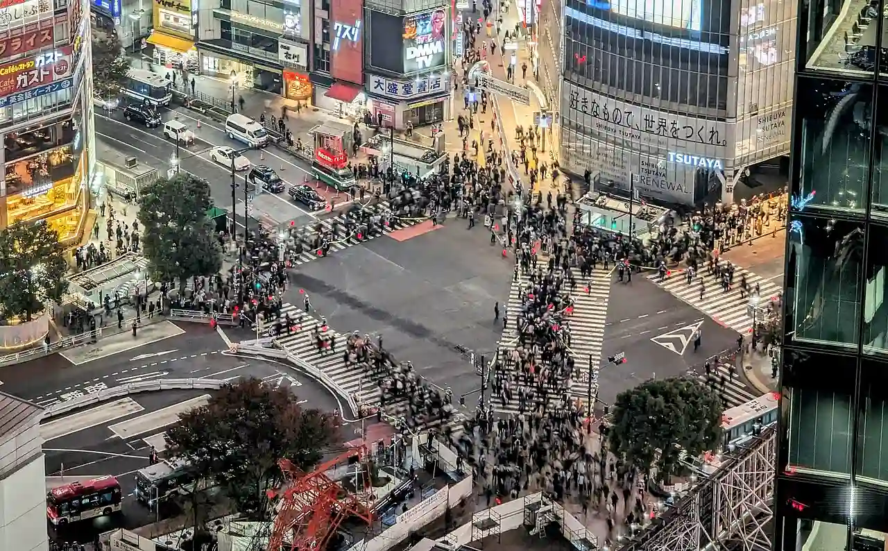 Shibuya scramble crossing during Halloween 2023, actually less crowded than usual, high police presence 2