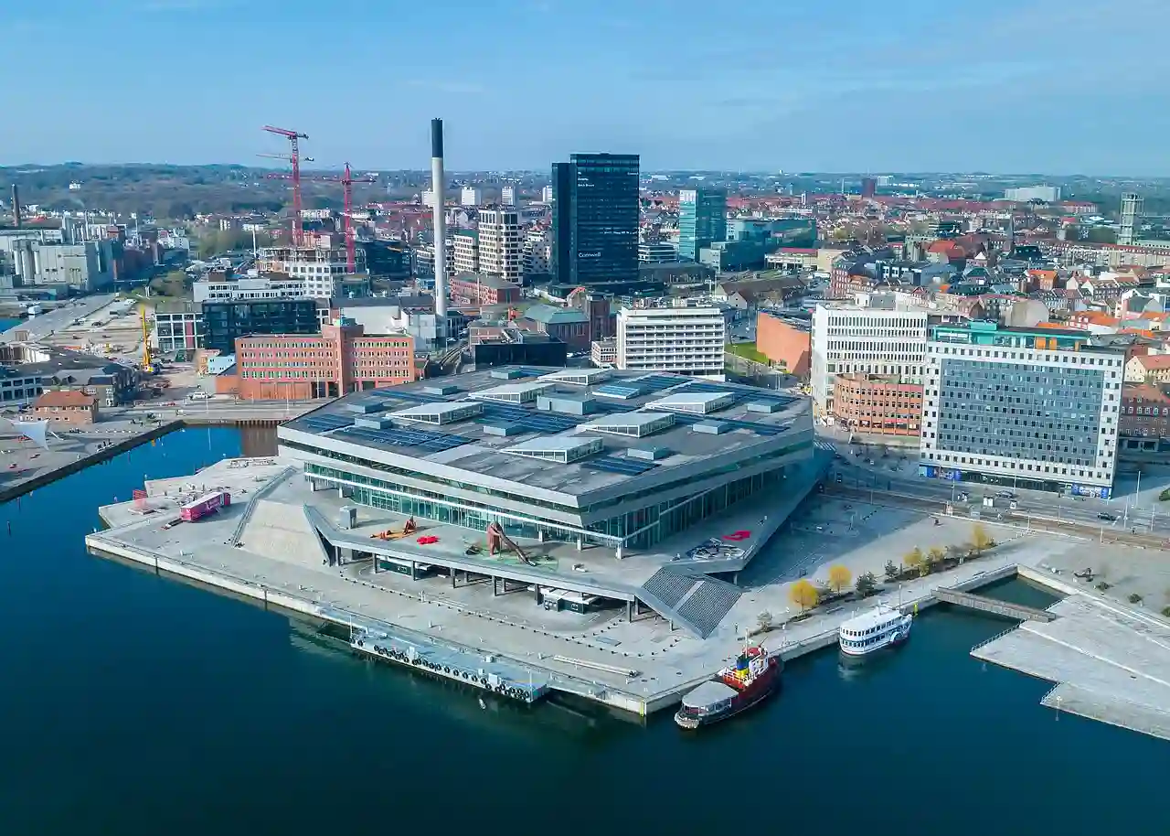 Drone photo of Dokk1 in Aarhus, Denmark