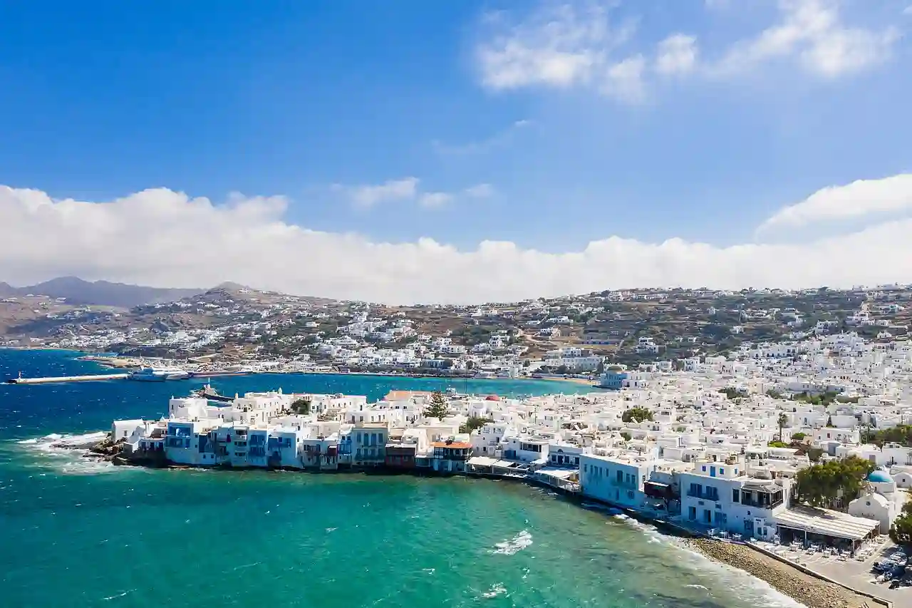 Little Venice with a view of the ferry terminal in Mykonos, Greece - 50661522178