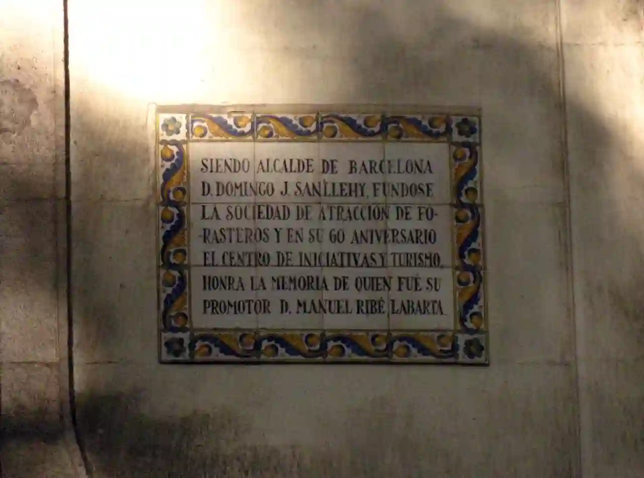 02 Sindicat d'Atracció de Forasters, placa a la Rambla